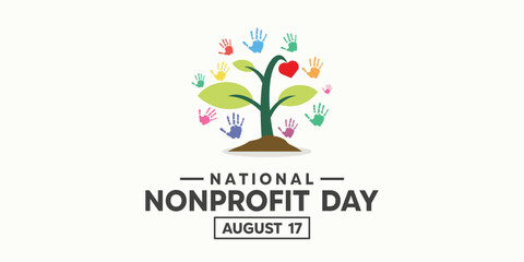 National Nonprofit Day. Plant, heart and hand. Great for cards, banners, posters, social media and more. White background.