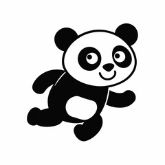 Cute panda running Silhouette white background.
