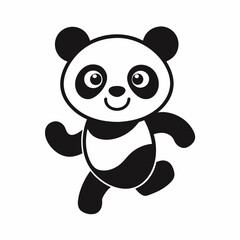 Cute panda running Silhouette white background.