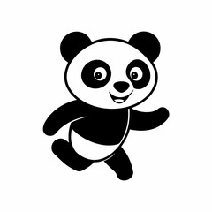 Cute panda running Silhouette white background.
