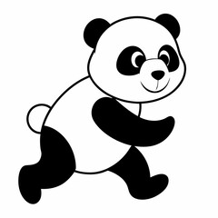 Cute panda running Silhouette white background.