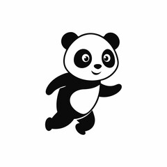 Cute panda running Silhouette white background.