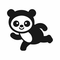 Cute panda running Silhouette white background.