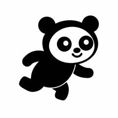 Cute panda running Silhouette white background.