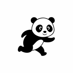 Cute panda running Silhouette white background.