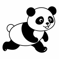 Cute panda running Silhouette white background.