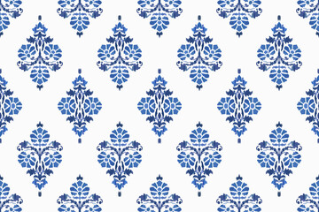 Ikat tribal Indian seamless pattern. Ethnic Aztec fabric carpet mandala ornament native boho chevron textile.Geometric African American oriental traditional vector illustrations. Embroidery style.