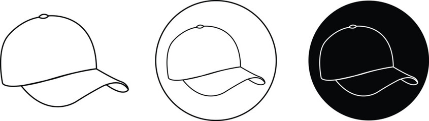 Cap icons Set in trendy outline styles editable stock. Casual textile styles accessory. Baseball hat sketch for web, mobile and infographics. Hand drawn baseball hat vectors on transparent background. © M