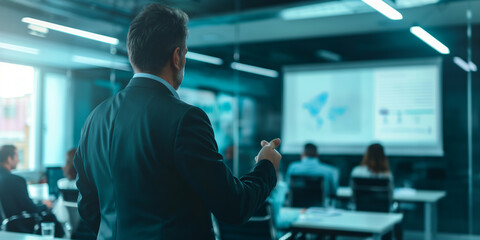 Business Presentation in Modern Office with Team Discussing Sales Data and Trends