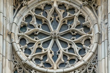 Detailed ornamental window on a classic building, showcasing intricate tracery and delicate design, Experiment with the intricate tracery and delicate stonework of Gothic rose windows