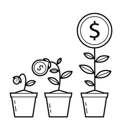 Money coin trees. Growing Money. Financial growth concept. Simple outline illustration, isolated on white background. Design element	