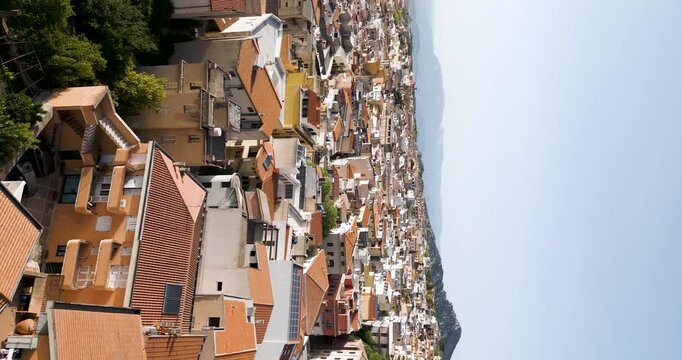 Beautiful Mountain Village Town of Dorgali, Sardinia, Vertical Aerial