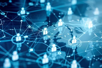Interconnected Network of People on Blue Background, Explore the concept of population health management within a network of healthcare providers