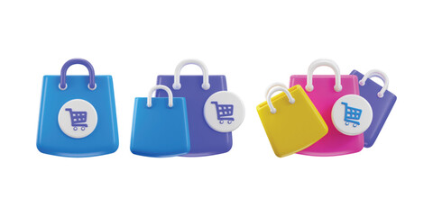 3d shopping bag icon set concept of shopping cart icon and online shopping vector icon illustration