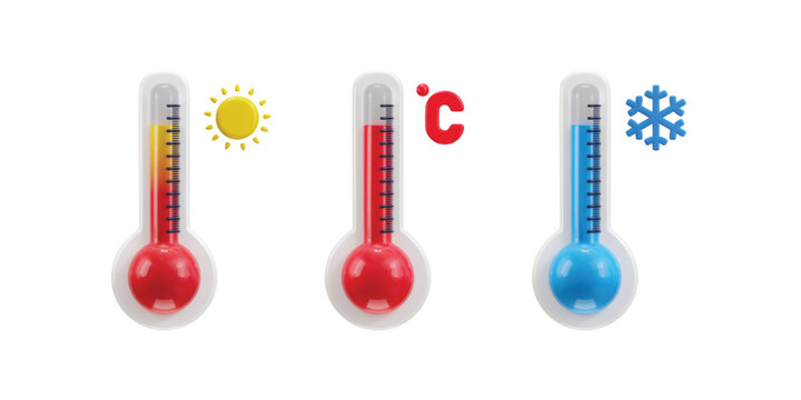 3d thermometer icon set with sun and ice symbol concept of hot and cold temperature vector icon illustration