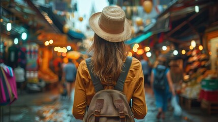 Woman exploring a bustling Asian market