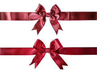 Red ribbon with a bow for Christmas, birthday, or valentines day present decoration set isolated on a transparent background, cut out, PNG