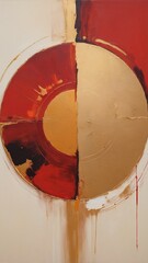 Abstract Oil Painting illustration of a red and gold color in circle