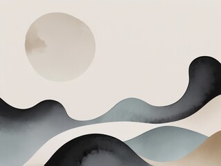 Abstract Ink Painting in Zen feeling	
