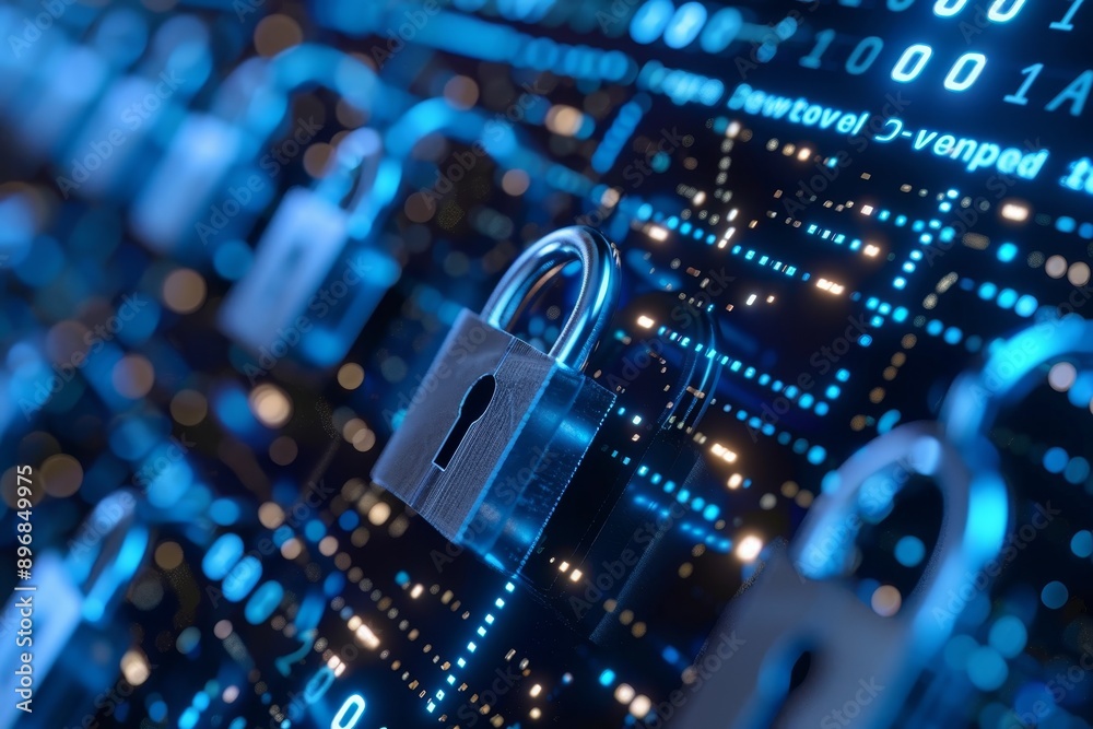 Poster a padlock icon appears on a computer screen, symbolizing secure data protection, explore ways to saf
