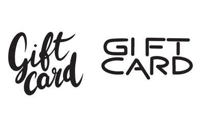 Collection of Gift Card text lettering. Hand drawn vector art.