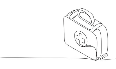 First Aid Box one line continuous. First Aid Box line art. Hand drawn vector art.abstract, accident, aid, art, assistance, background, banner, box, briefcase, care, case, closeup, concept, continuous,