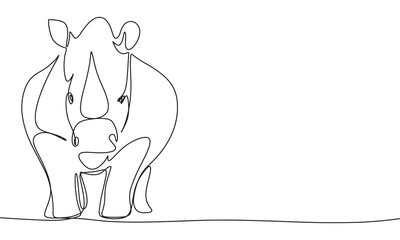 Rhino one line continuous. Rhino line art. Hand drawn vector art.