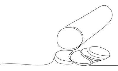 Salami one line continuous. Salami line art. Hand drawn vector art.