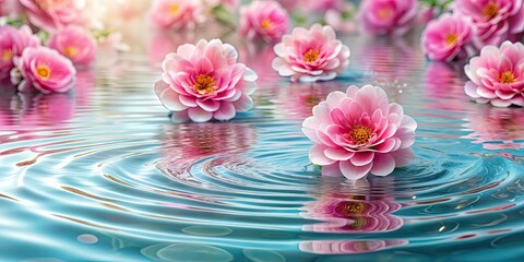 Pink spring or summer blooming floral pattern floating in clear rippled water, flower, pink, spring, summer, blooming, floral