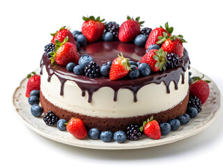Chocolate sponge cake with colorful berries
