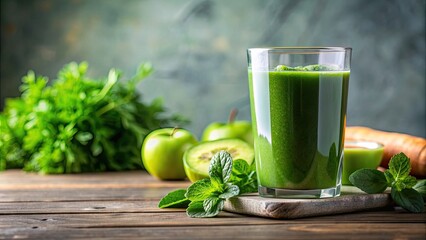 Glass of green juice on background, Green juice, Healthy, Detox, Refreshing, Beverage, Nutrition, Fresh, Organic, Vegetarian
