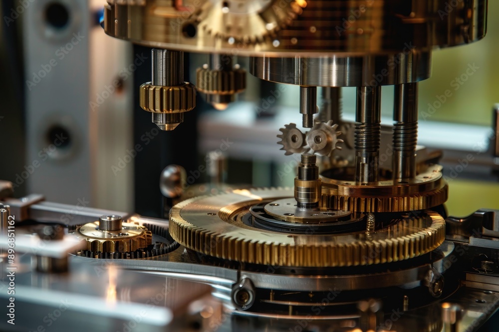 Poster a detailed close-up of a machine composed of various gears fitting and turning together in intricate