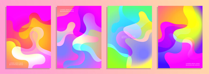layered colorful neon liquid cover poster background design set