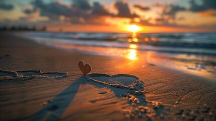Affection expressed in sand at sunset