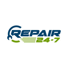 24 hour repair car motorcycle service logo vector icon. Standby 24/7 sign day/night repair services bike vehicle workshop