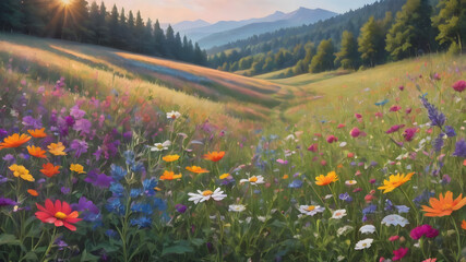 Fototapeta premium Wildflower meadow background with a colorful palette