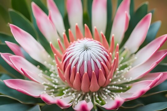 King protea flower bokeh background, AI Generated