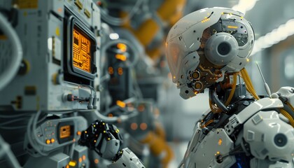 Advanced Humanoid Robot with Illuminated Circuits in High-Tech Futuristic Laboratory