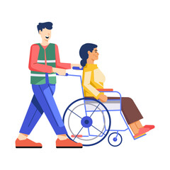 A flat style illustration of helping elderly 

