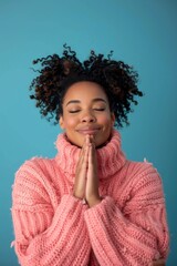 Immerse yourself in a peaceful meditation session, donning a comfortable sweater for a sense of calmness and serenity. Focus on mindfulness and inner reflection for relaxation and tranquility