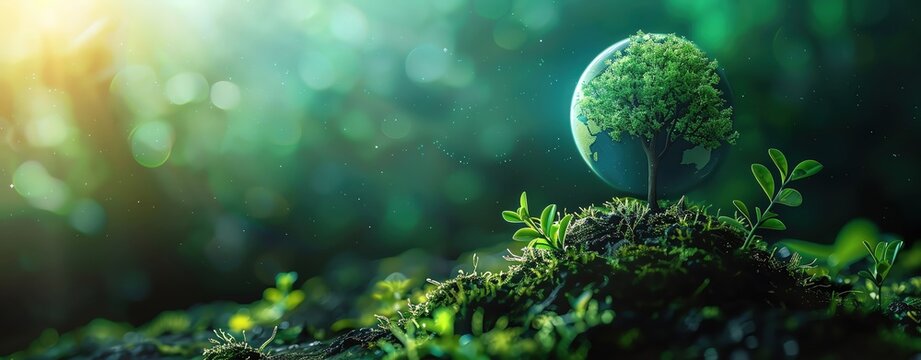 Abstract design on carbon footprint reduction with space elements, ample copy space