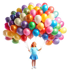 Realistic bunch of flying glossy balloons and multicolor on transparent background