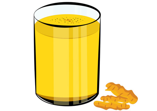 Turmeric milk, haldi dudh, indian drink, indian haldi doodh, beneficial turmeric milk, ginger turmeric milk, anti inflammatory drink, anti oxidant drink, healthy glass of turmeric milk illustration