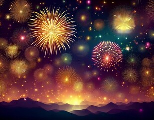 Fototapeta premium 花火が豪華絢爛に彩る夜空