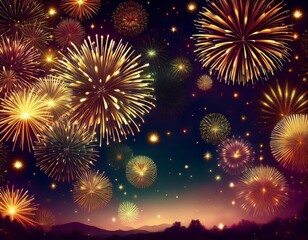 Naklejka premium 花火が豪華絢爛に彩る夜空