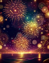 Naklejka premium 花火が豪華絢爛に彩る夜空