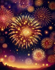 Naklejka premium 花火が豪華絢爛に彩る夜空