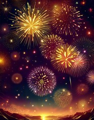 Naklejka premium 花火が豪華絢爛に彩る夜空