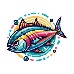 Obraz premium Animal tuna fish cartoon vector art. Sea marine decor creative artwork.
