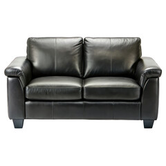 Fototapeta premium A black leather two-seater sofa isolated on transparent background